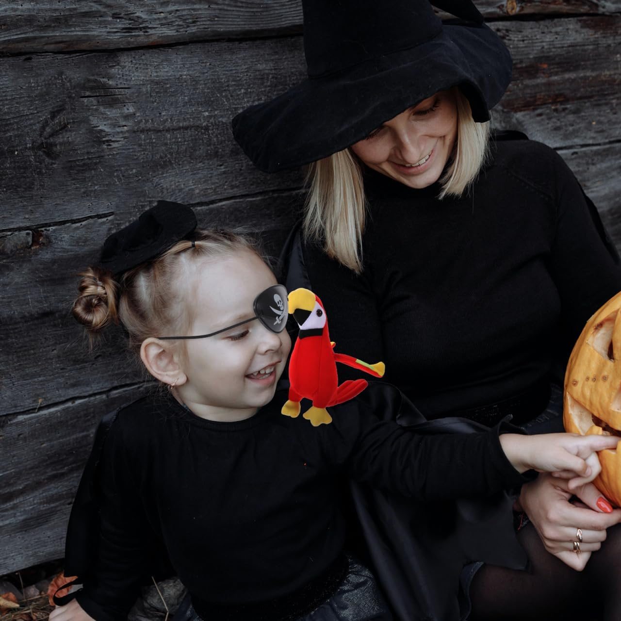 HOLIDYOYO Halloween Stuffed Pirate Parrot on Shoulder and Pirate Eye Patch, Halloween Pirate Party Costume Set, Plush Parrot Toys Accessory with Elastic Straps & Colorful Design