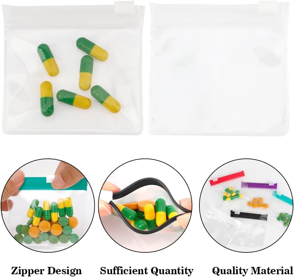 Pill Pouch Bags,48Pcs White Reusable Pill Storage Pouch Bags,Zipper Slide Lock Transparent Travel Medicine Organizer Storage Pouches for Vitamins,Supplements,Medications,Jewelry,Crafts,Small Objects - Red image number 2