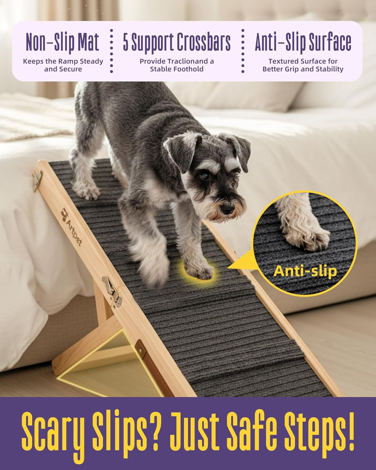 Dog Ramps for Small Dogs Folding Dog Ramp for Couch Bed Portable Pet Ramp for Cats Adjustable Height 21&rdquo;, up to 35Lbs image number 6