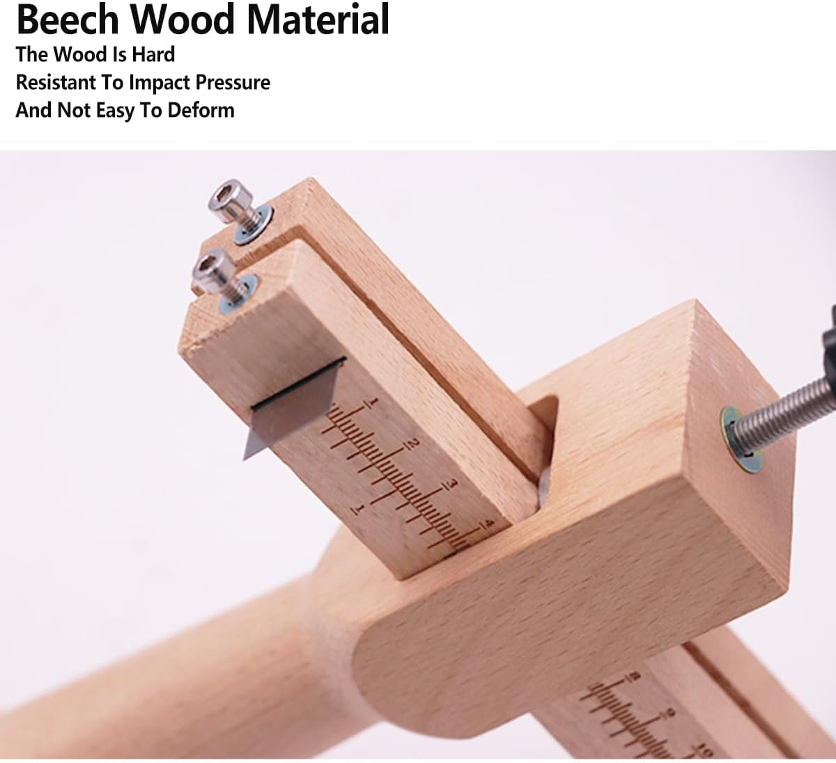 AIMALL Adjustable Leather Strip Cutter, Beech Wood Material, Belt Cutter with 5 Blades, Ruler Scale with Clear Engraving, Precise Adjustable Width for Leather and Strap Cutting image number 1