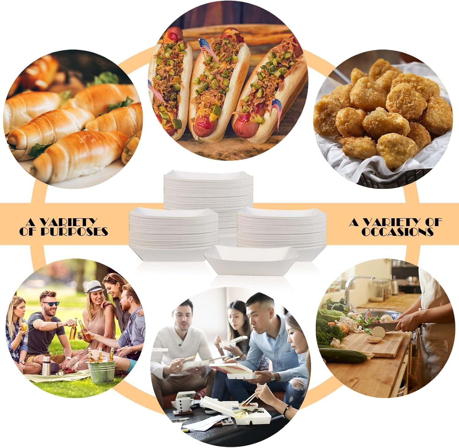 Kraft Paper Food Trays, 100 Pieces, Party Serving Boats for Snacks, Hot Dogs, Fries (100, White) image number 5