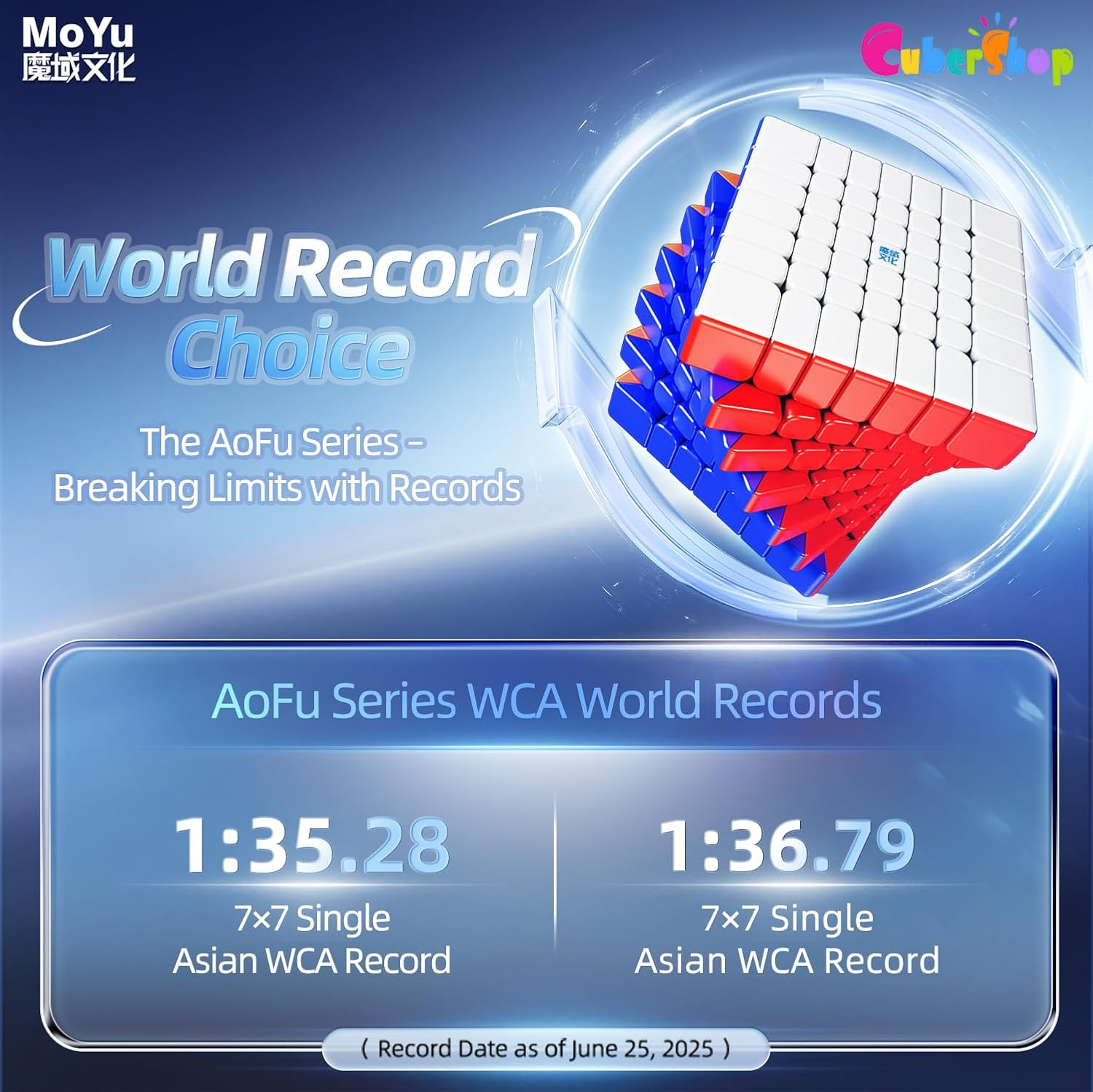 Cubershop Moyu Aofu V5 Dual Track 7X7 Magnetic Speed Cube, Professional 7X7X7 Adjustable Tension Cubing, Anti-Pop Smooth & Lightweight, 2.44 In. Moyu Cube (Aofu WRM V5 Dual Track, Matte Frosted) image number 5