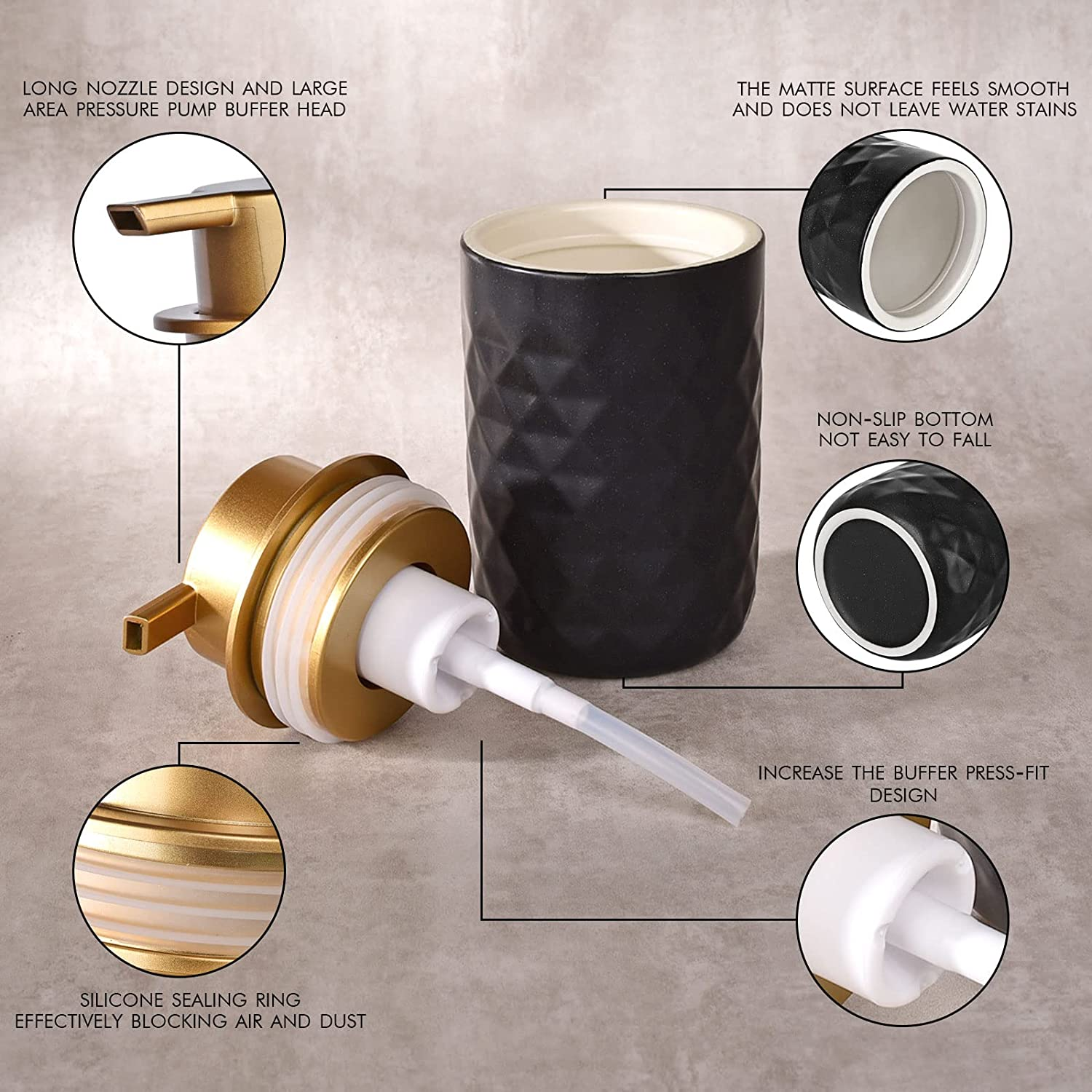 Foam Dispenser - Hand Pump Dispenser Beige Foaming Soap Dispenser Ceramic Dish Liquid Dispenser for Kitchen Bathroom Hand Wash Bottle (13.5Oz/400Ml Light Green) image number 5