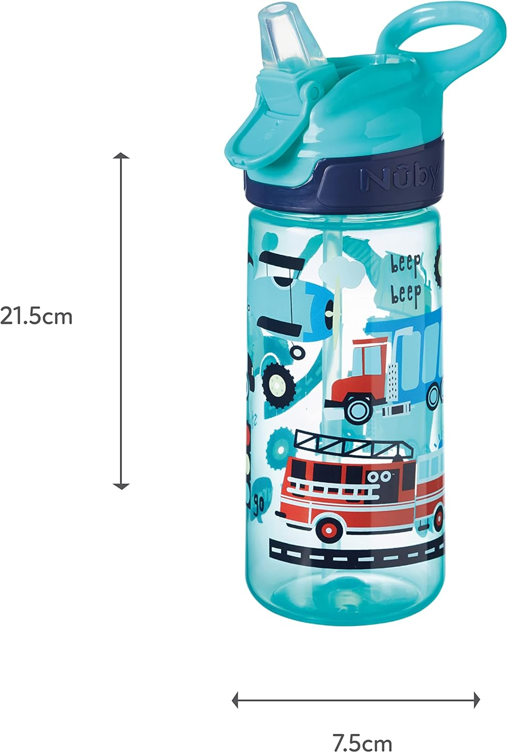Nuby Super Quench Water Bottle - No Spill Active Toddler Sippy Cup | 540Ml / 19Oz |Carry Handle | Freeflow | Dishwasher and Steriliser Safe | Suitable Beaker for 18 Months plus (Traffic, Pack of 2) image number 4