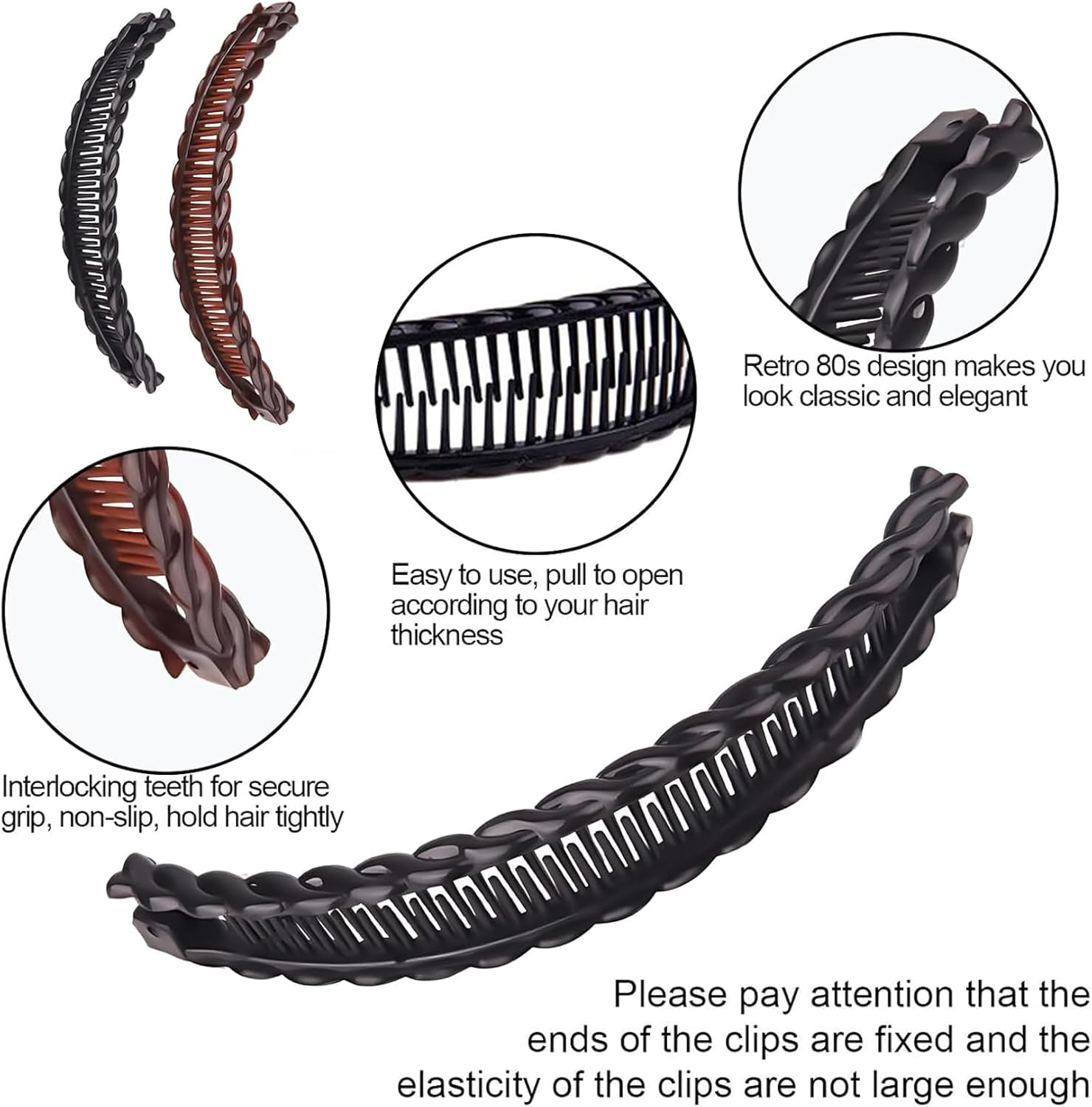 Set of Banana Hair Clips in Black and Brown, Portable Non-Slip Banana Clip, Ponytail Hair Clip for Women and Girls, Thin Thick Hair, Fashionable Hairstyles and Hair Styling image number 6