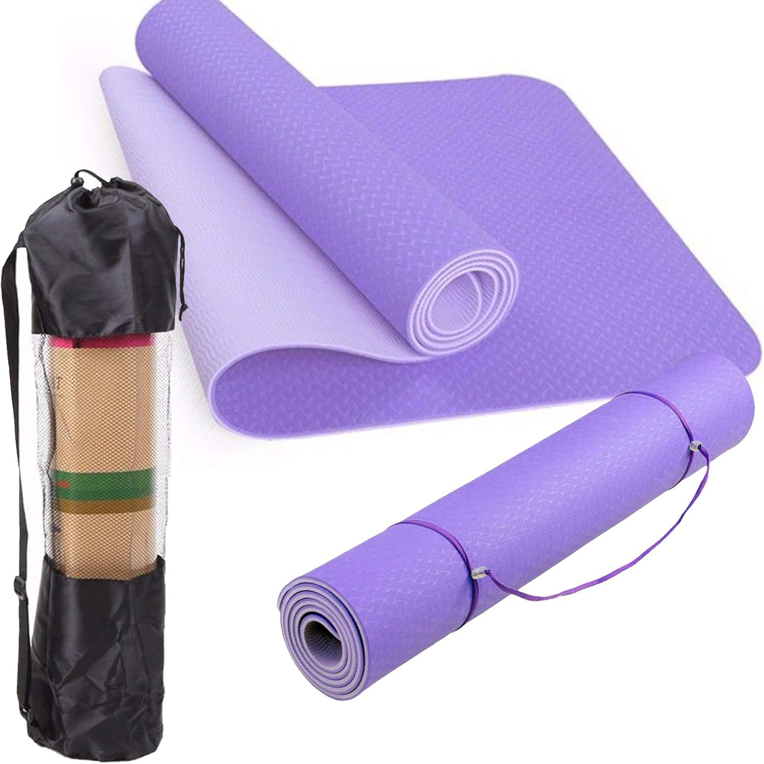 Dobetter TPE Yoga Mat Exercise Fitness Eco Friendly Non Slip Dual Layer +Carry Bag (Violet) image number 4