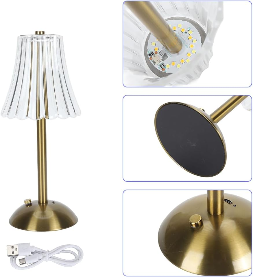 Rechargeable Lamp, Battery Lamp Crystal Table Vintage Lamps Cordless Table Lamp 3 Color Dimmable Gold Small for Bedroom Living Room Restaurant Outdoor Office Desk image number 3