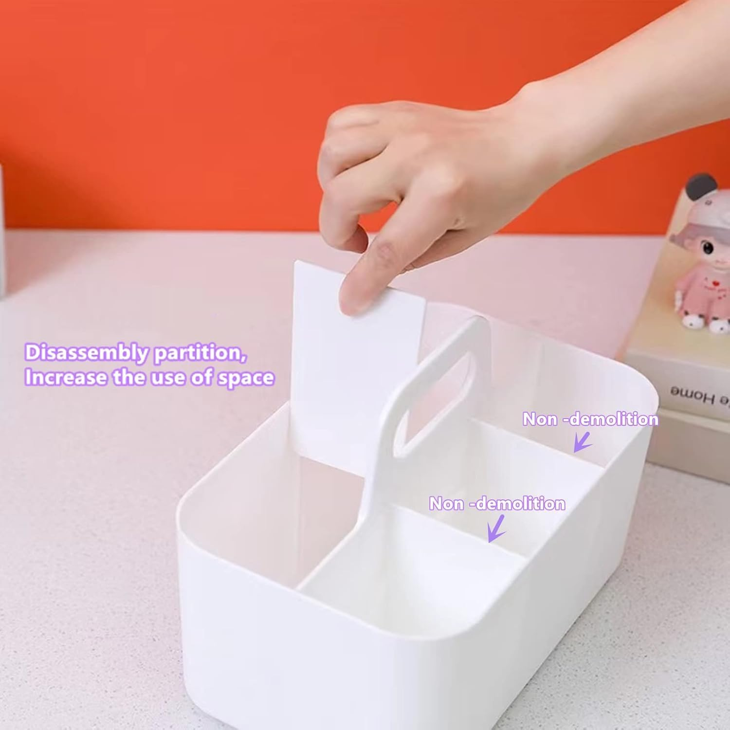 Multipurpose Plastic Portable Storage Organizer Caddy Tote, Stackable 5 Slots Divided Basket Bin for Cleaning Supplies, Makeup, Crafts, Storage of Parts (White, 9.75 X 6 X 4.25 Inch) image number 5