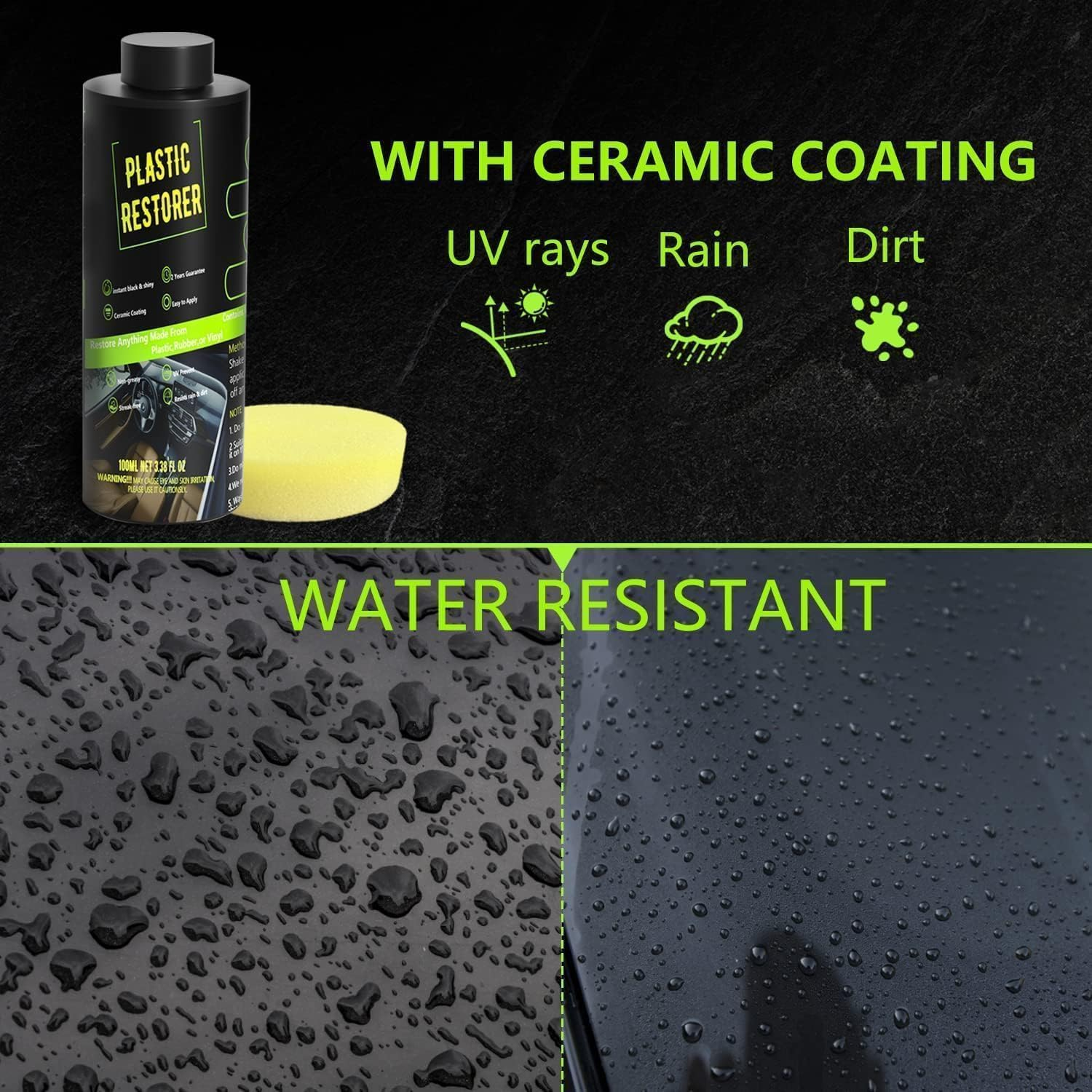 Car Trim Restorer，Plastic Restorer for Cars，Plastic Restorer & Hydrophobic Trim Coating | Long-Lasting Trim Coating Resists Water, UV & Dirt - 2Pcs image number 2