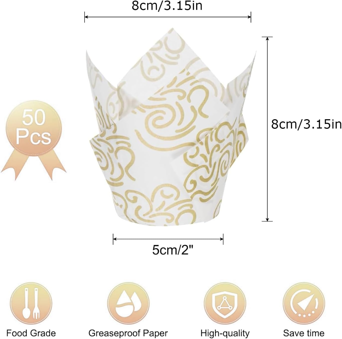 250Pcs Tulip Cupcake Liners for Baking Cups Unbleached European Parchment Paper Tulip Muffin Liners, Christmas Cupcake Paper Wrappers, Wedding, Birthday, Party, Standard Size, 5 Colors image number 2