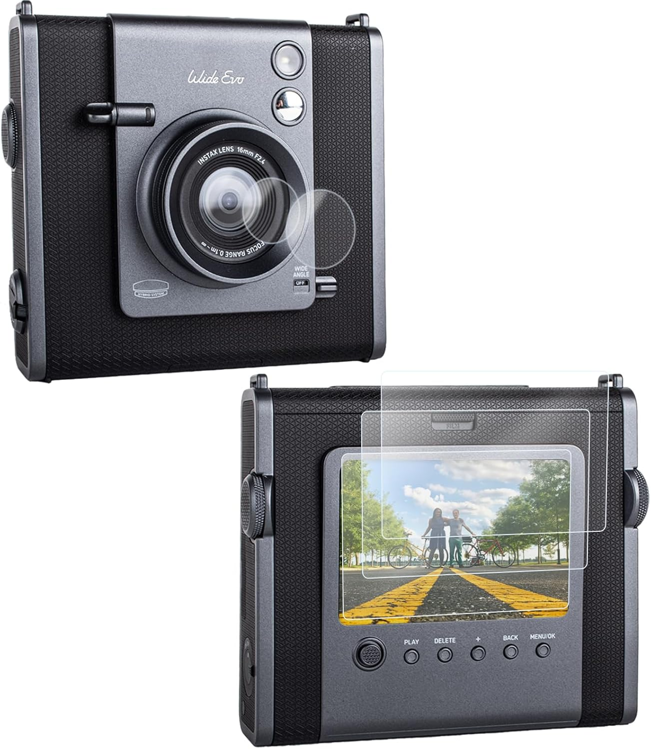 Rieibi [3+3Pack Screen Protector for Fujifilm Instax Wide Evo Instant Camera LCD + Lens PET Flim, 0.25Mm 9H Hardness Tempered Glass Film for Instax Wide Evo image number 1