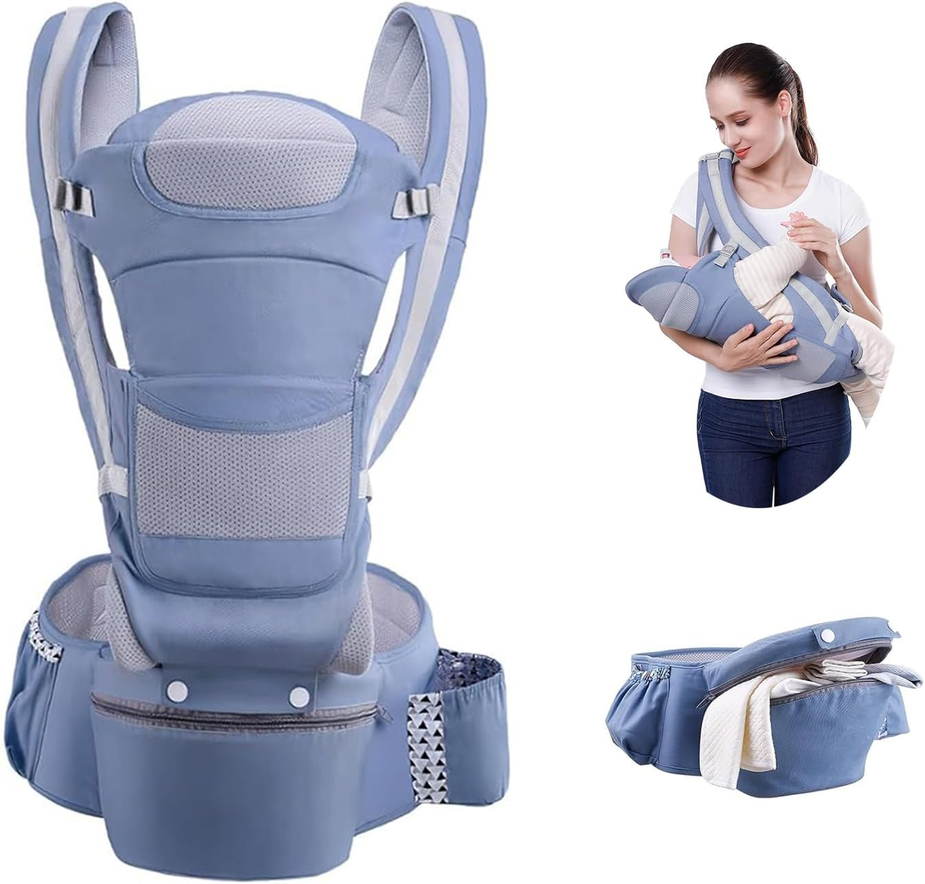 Heyinova Baby Carrier,Baby Carrier with Hip Seat,Adjustable Baby Holder Carrier with Back Pad Removable, for Newborn to Toddler,6-In-1 Ways to Carry,All Seasons and All Position image number 3