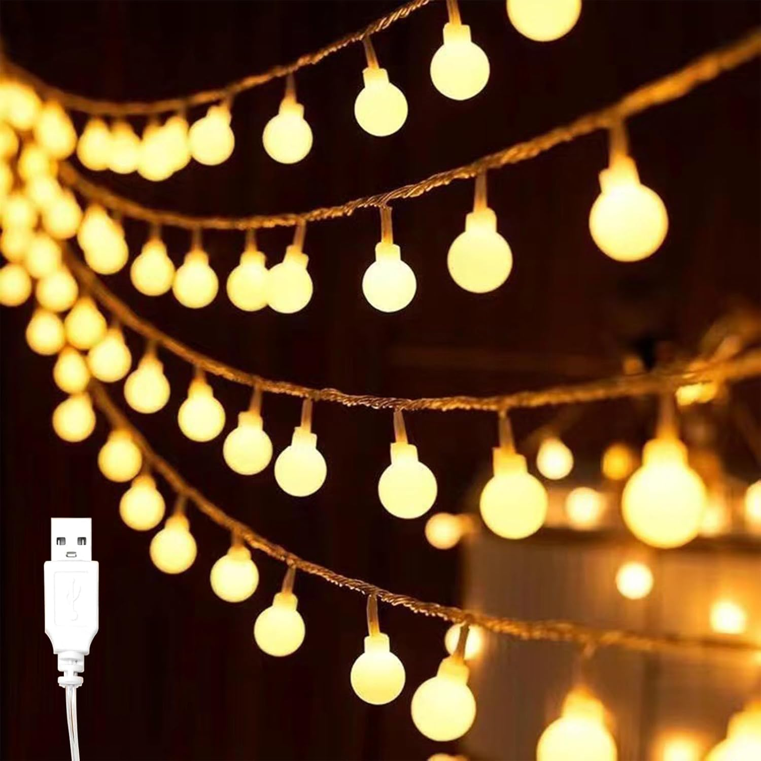 LED Fairy Lights, Warm White, USB Powered, Globe Balls Design, Decorative Lighting for Indoor, Party, Wedding, Christmas (Warm White, 10 M, 80 LED) image number 3