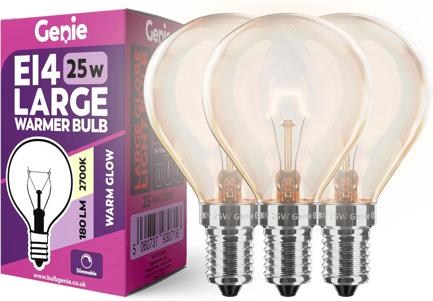 [Replacement] 25W E14 Large Fancy Globe Incandescent Glass Light Bulb 230V (Pack of 3) for Australian Scentsy Standard Warmers | 2700K Warm White | Dimmable | Pygmy/Small Edison Screw (SES) Base image number 4