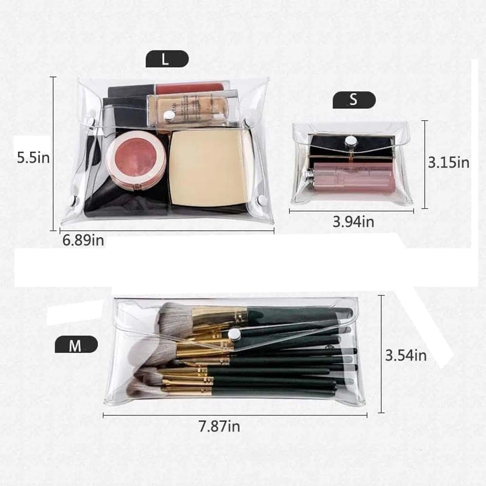 Mini Clear Makeup Bag Small Pouch - Transparent PVC Cosmetic Organizer for Travel, Bathroom Storage, 3 Pcs with Snap Closure, Travel Accessories, Ruibex image number 1