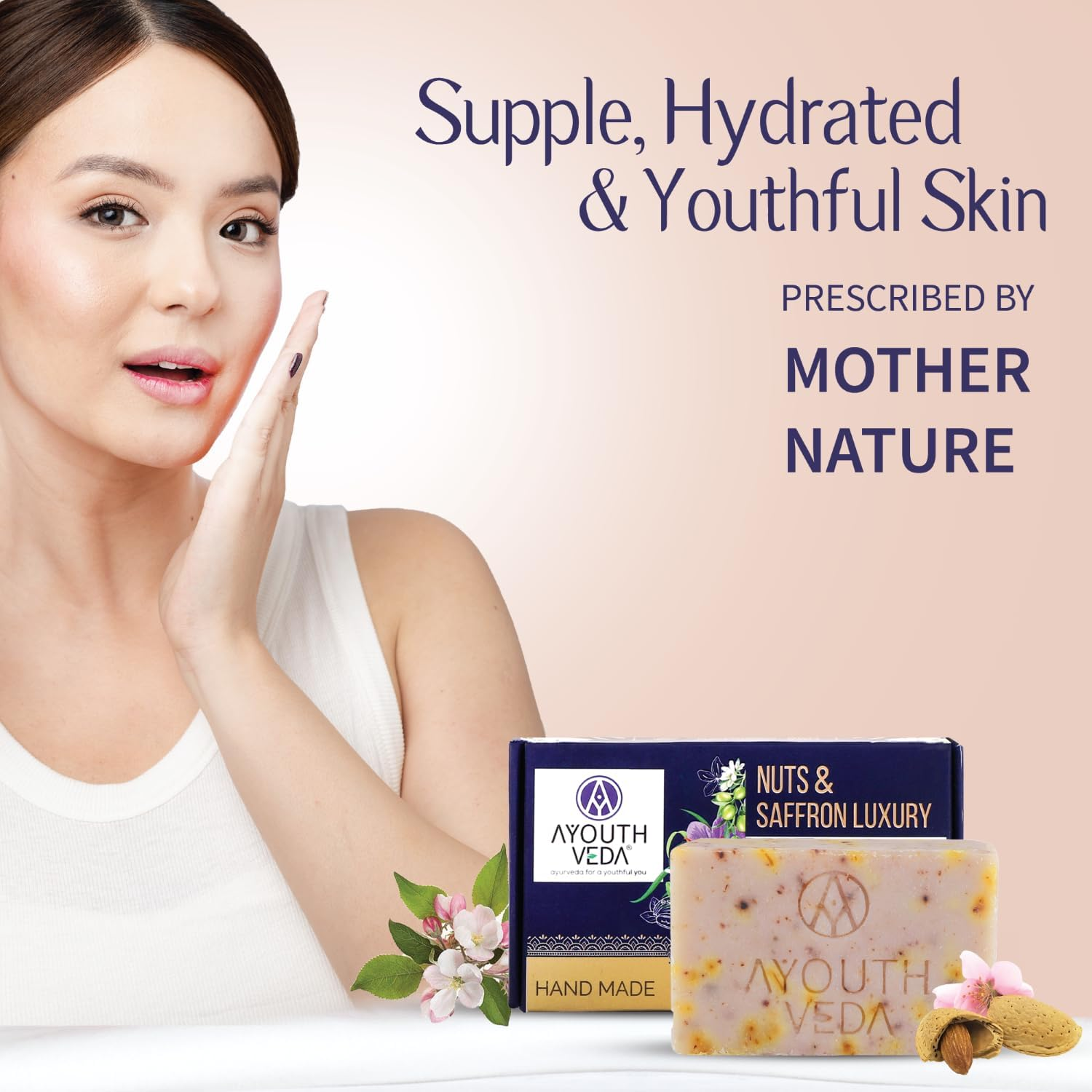 Ayouthveda Nuts & Saffron Luxury Castile Soap, Handmade Soap with Luxurious Kesari Aroma, Saffron, 100 Gm (Pack of 1) image number 2