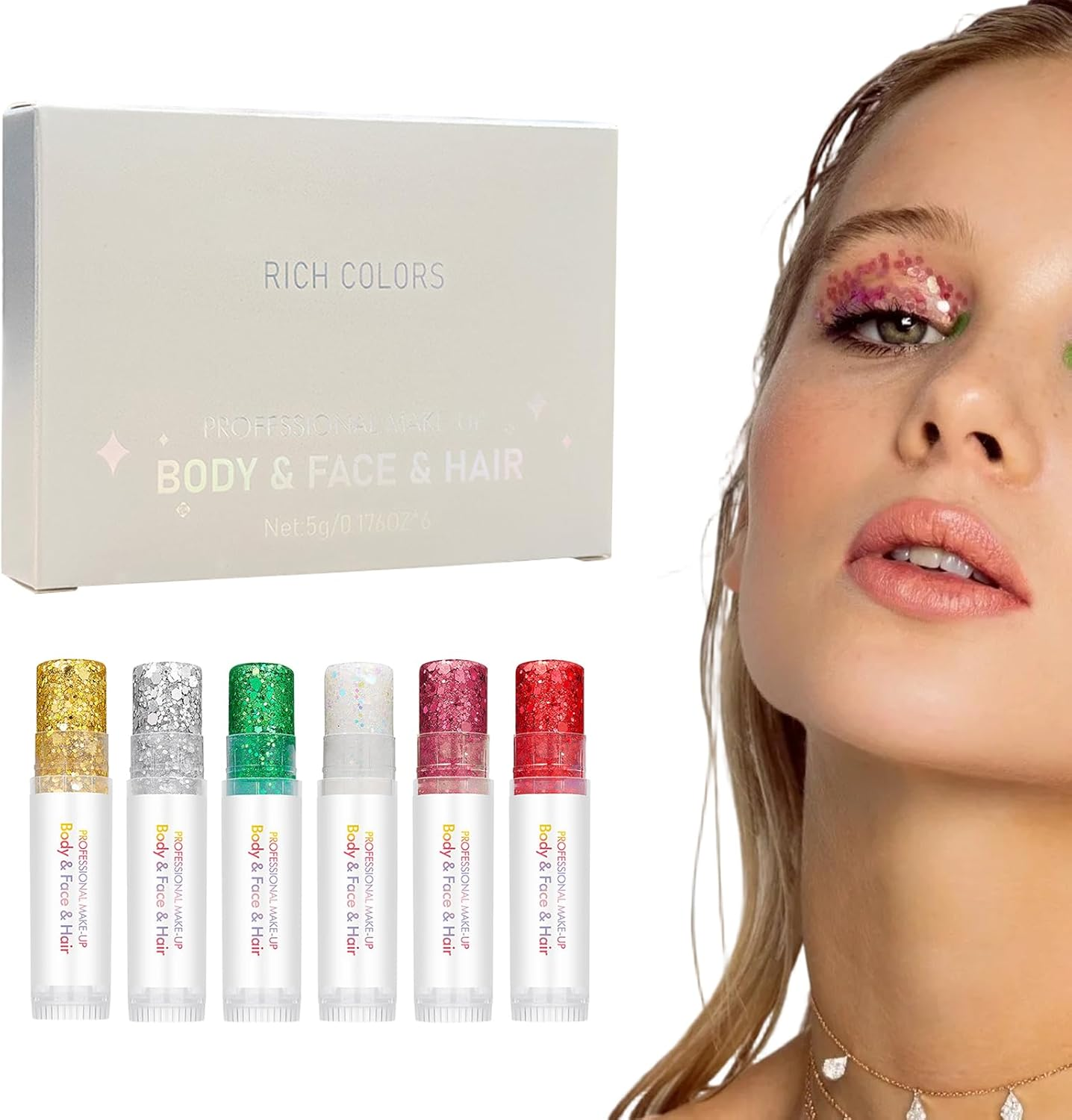 Wiroouia Body Glitter Stick - 6 Colors Sparkling Gel - Glitter Makeup,For Festival Party Clubbing Halloween Carnival Music Event Christmas Fairy Theme image number 5