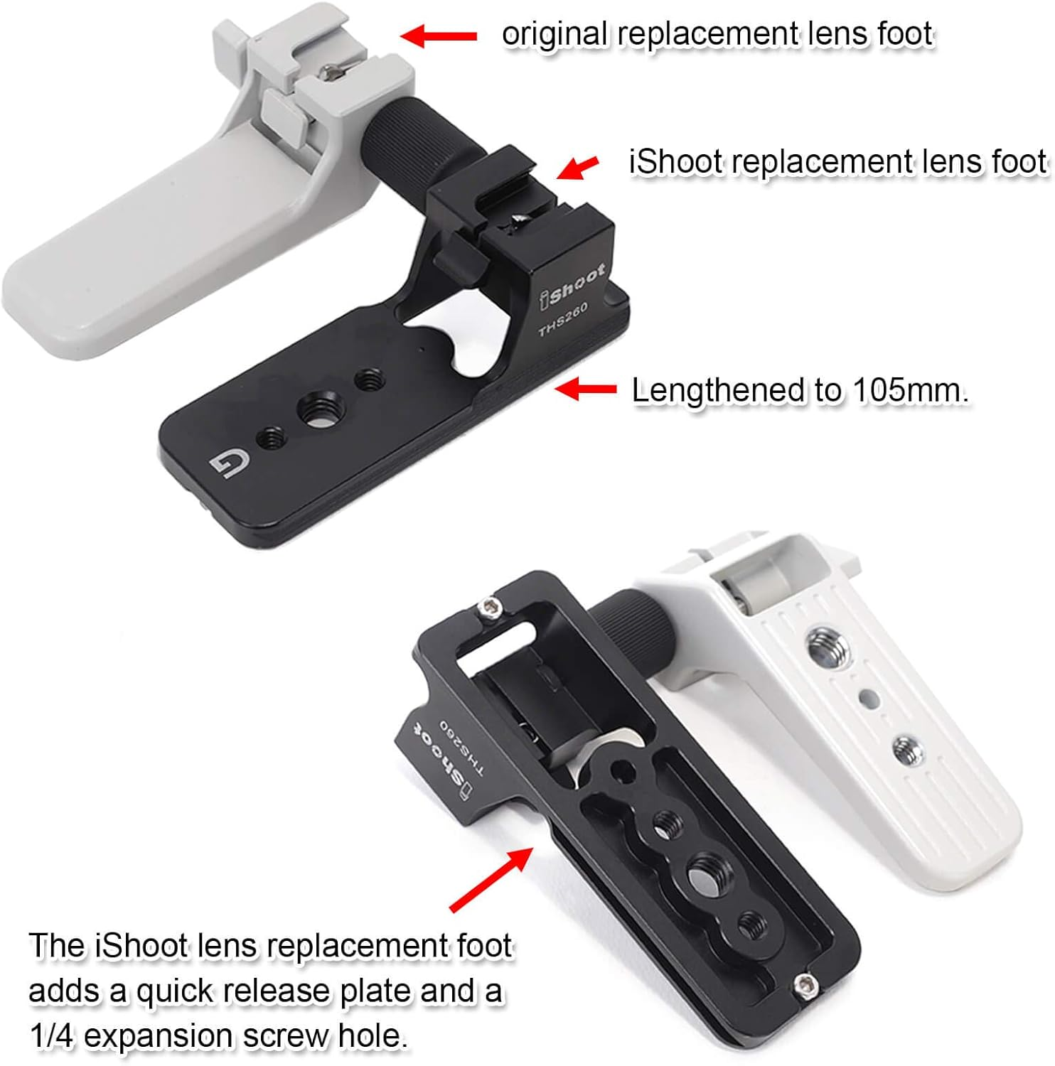 Ishoot Lens Collar Replacement Foot, Tripod Mount Rings Stand Base for Sony FE 200-600Mm F/5.6-6.3 G OSS Lens SEL200600G, Built-In Arca Fit Quick Release Plate for Tripod Ball Head of Arca-Swiss Type image number 6