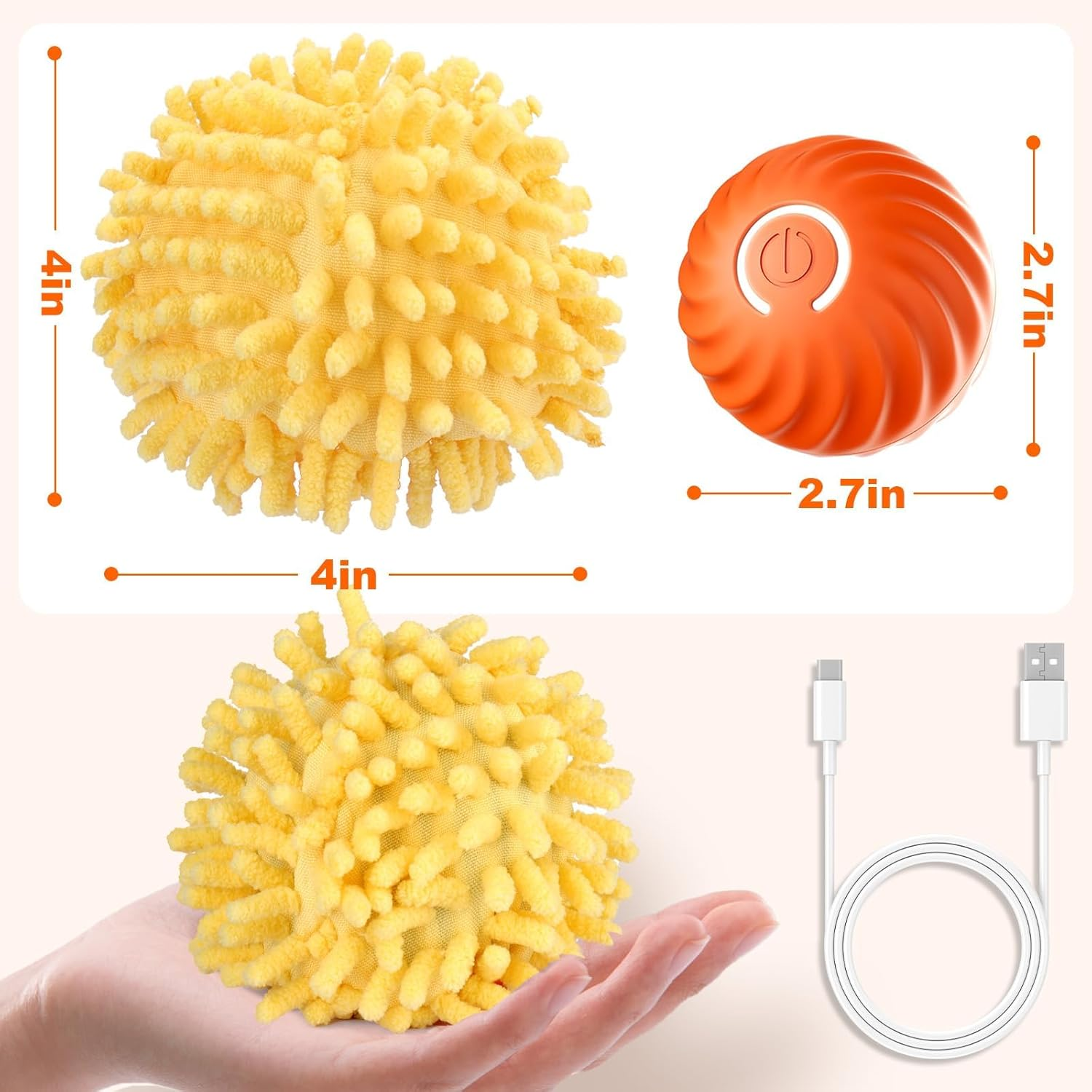 Interactive Dog Toys, Electric Dog Ball Toy with Cover, Automatic Dog Toys to Keep Them Busy, Moving Dog Enrichment Toys for Small/Medium/Large Dogs (Large Orange) image number 2