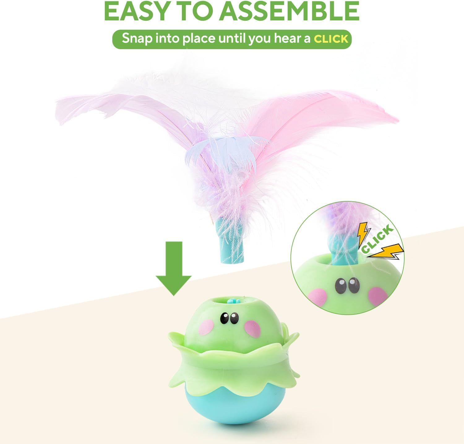 LIFLIX Interactive Automatic Cat Feather Toy, Rotating with LED Light, Electronic Chirping Toy for Indoor Cats, Rechargeable, Green image number 4