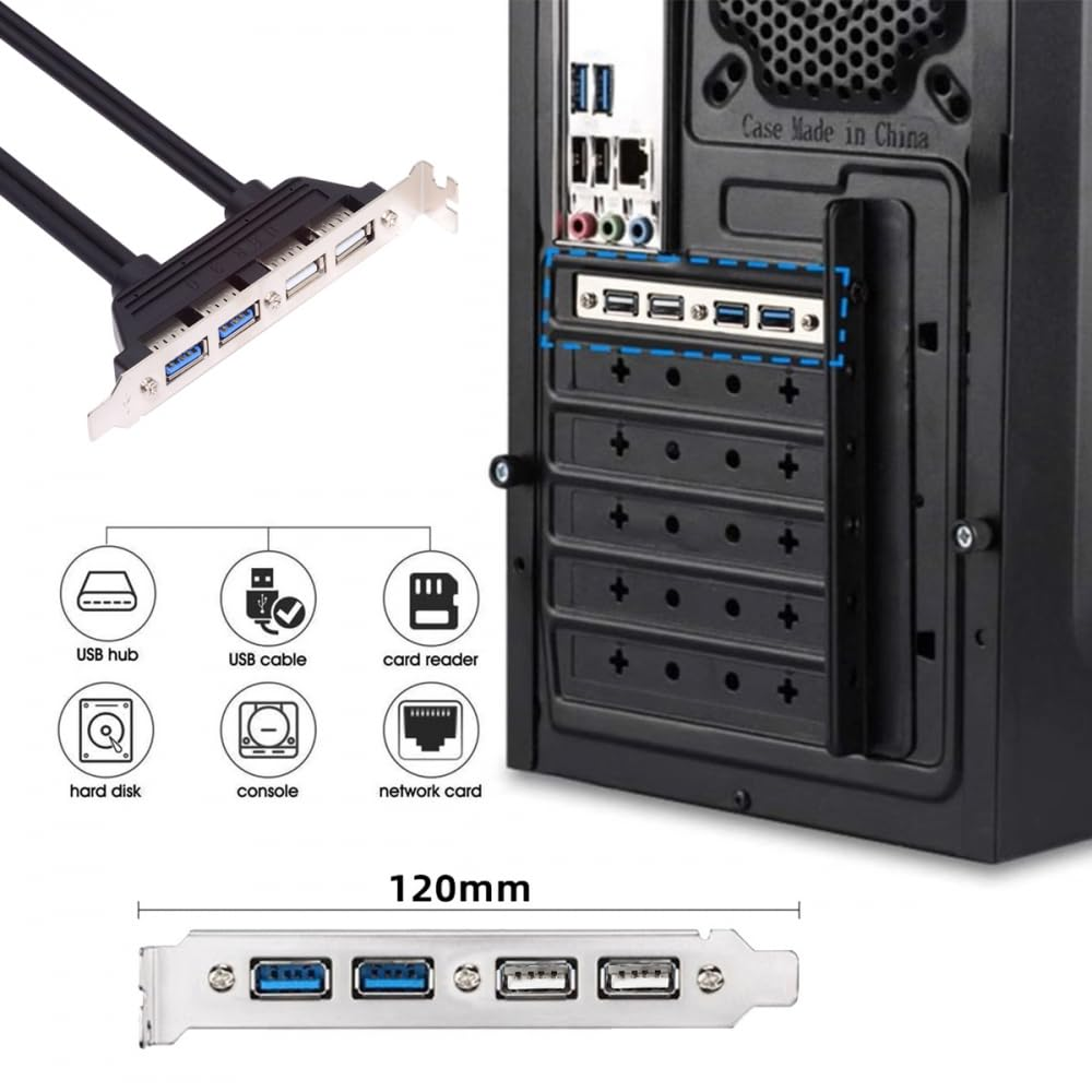CY Cable Internal Four USB2.0 & USB 3.0 Female Mount Panel to Motherboard 9Pin 19Pin 20Pin Baffle Cable with PCI Bracket 50Cm image number 5