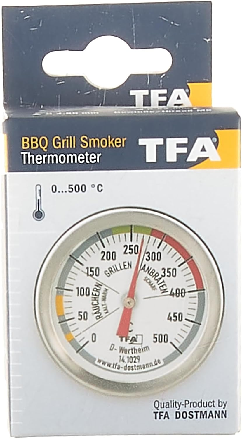 TFA Dostmann 141029 BBQ Thermometer, Analogue, 14.1029, for Cooking Chamber Temperature Measurement, for Grill/Smoker, Stainless Steel, 18/8, Silver, Diameter 52 X H 67 Mm image number 2