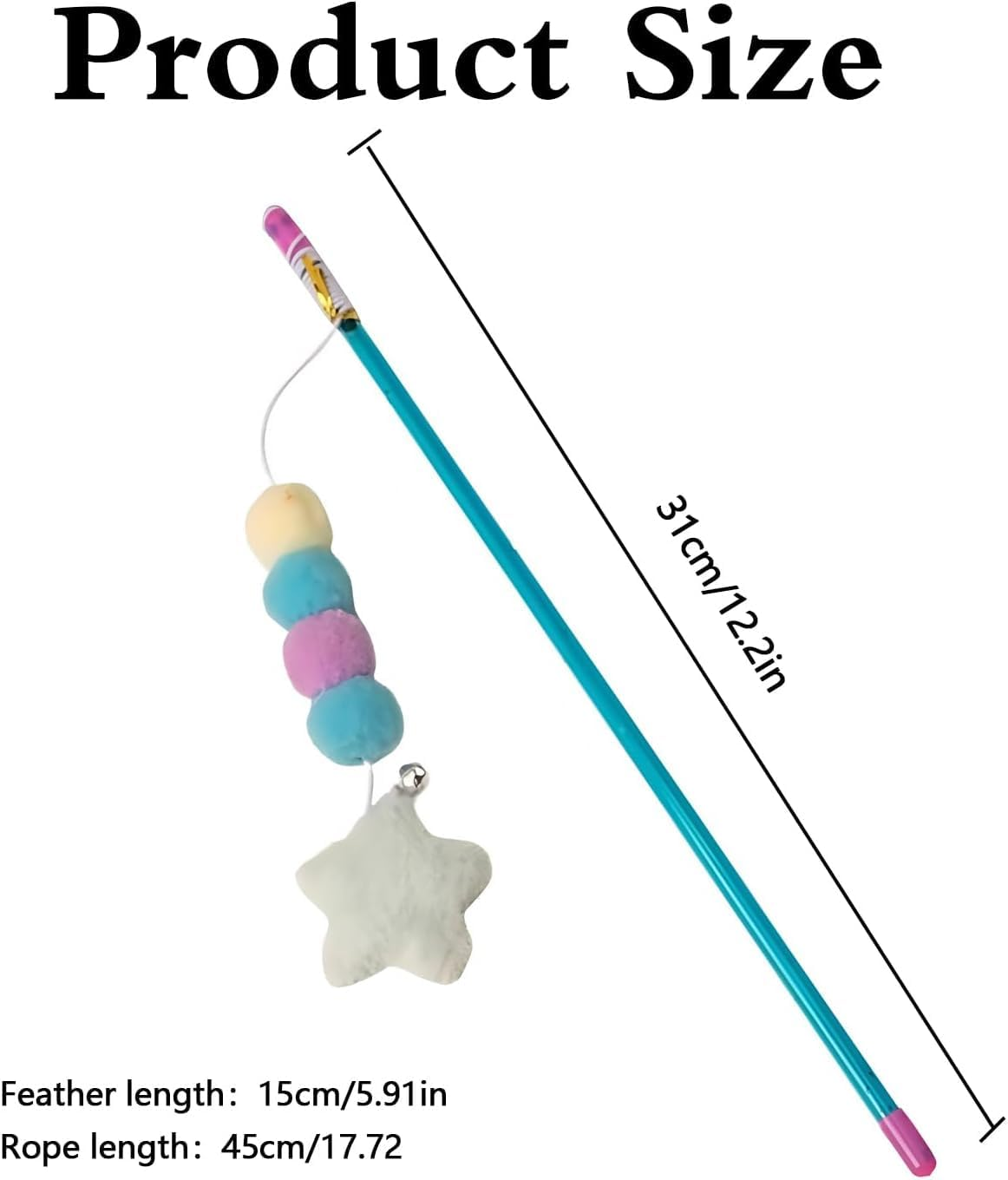Fokmuaex 1Pcs Blue Cat Teaser Wand Toy with Plush Ball, Bite-Resistant Elastic Rope & Star Pendant - Durable Kitten Toy for Indoor Cats, Stimulates Exercise with Comfortable Grip image number 1