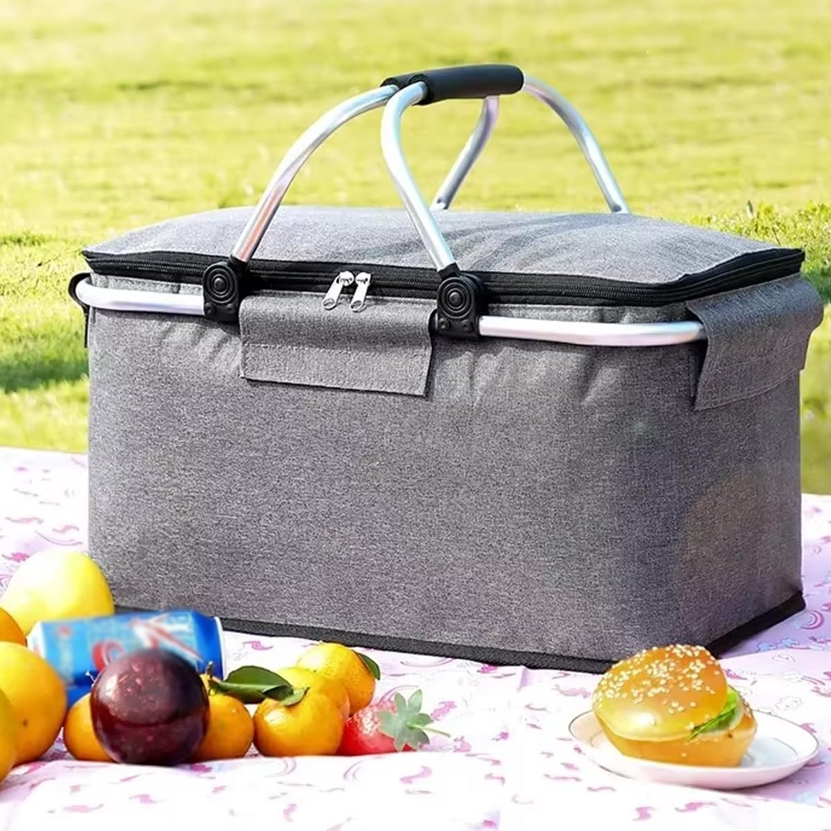 Folding Picnic Basket Oxford Cloth Insulation Basket Multi-Functional Picnic Bag Outdoor Ice Bag Thickened Aluminum Foil Ice Basket Manufacturer image number 2