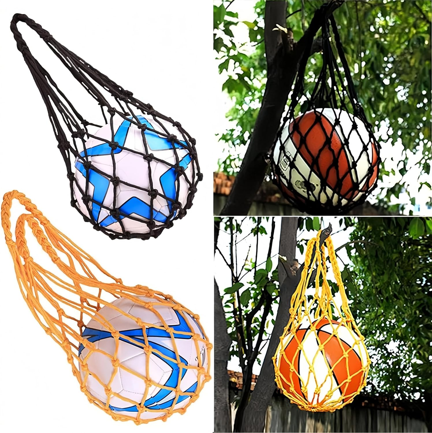 2 Pack Sports Ball Bag,Basketball Net,Soccer Football Mesh Storage, Carry Bag for Holding Basketball,Soccer, Volleyball(Black,Yellow) image number 4