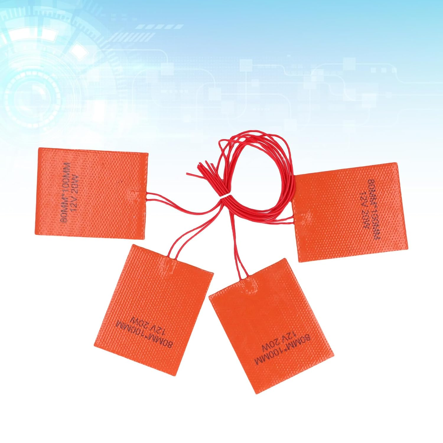 Silicone Rubber Heating Pad 12V 20W, 4 Pcs Flexible Electric Heater Mat 80X100Mm with Self Adhesive Backing Thermal Protector, for Automotive Industrial Equipment, Oil Pan, Pipe image number 1