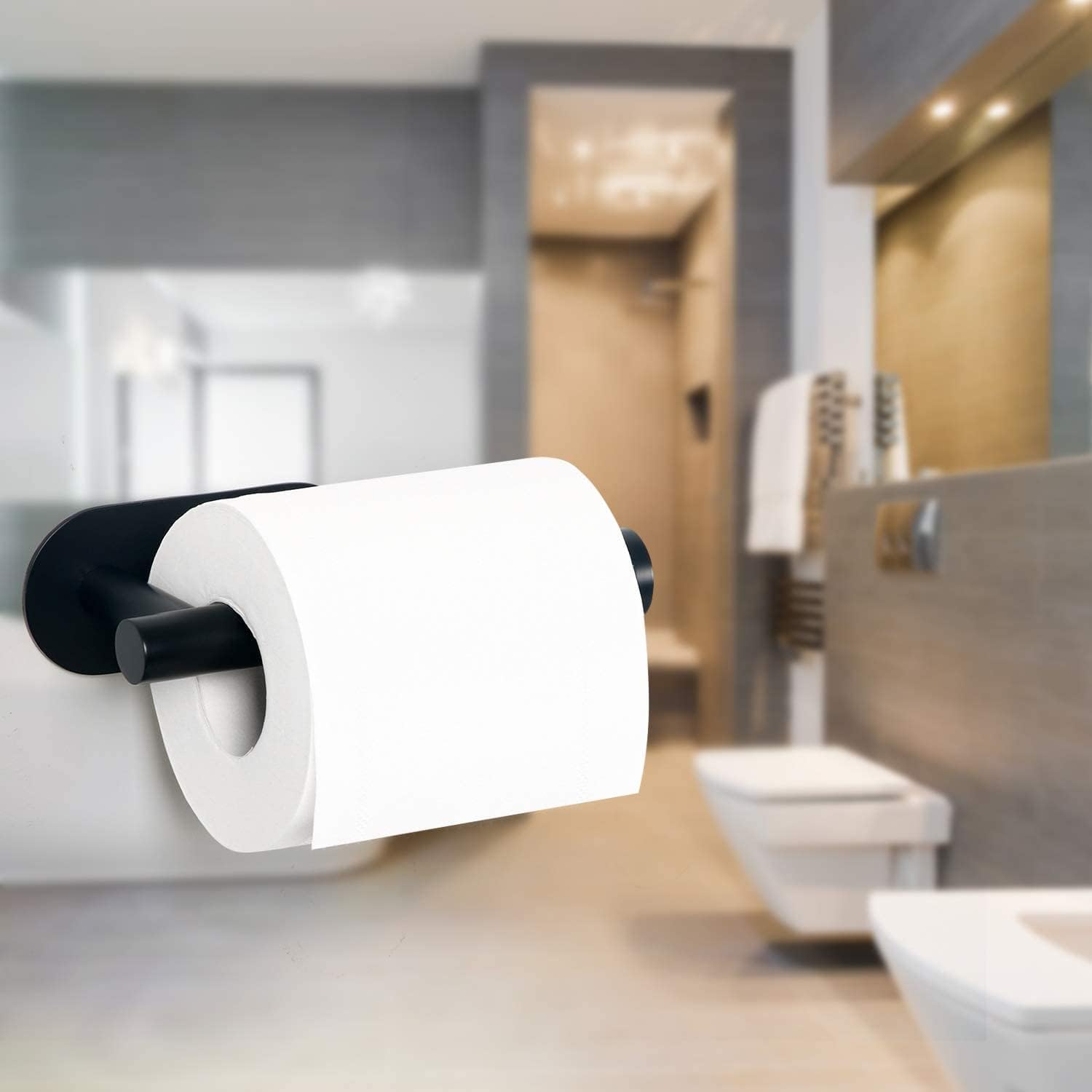 Self Adhesive Toilet Paper Roll Holder,Toilet Paper Holder for Bathroom Washroom Kitchen Stick on Wall Mount Matt Black 2 Pack - Black-2Pcs image number 2