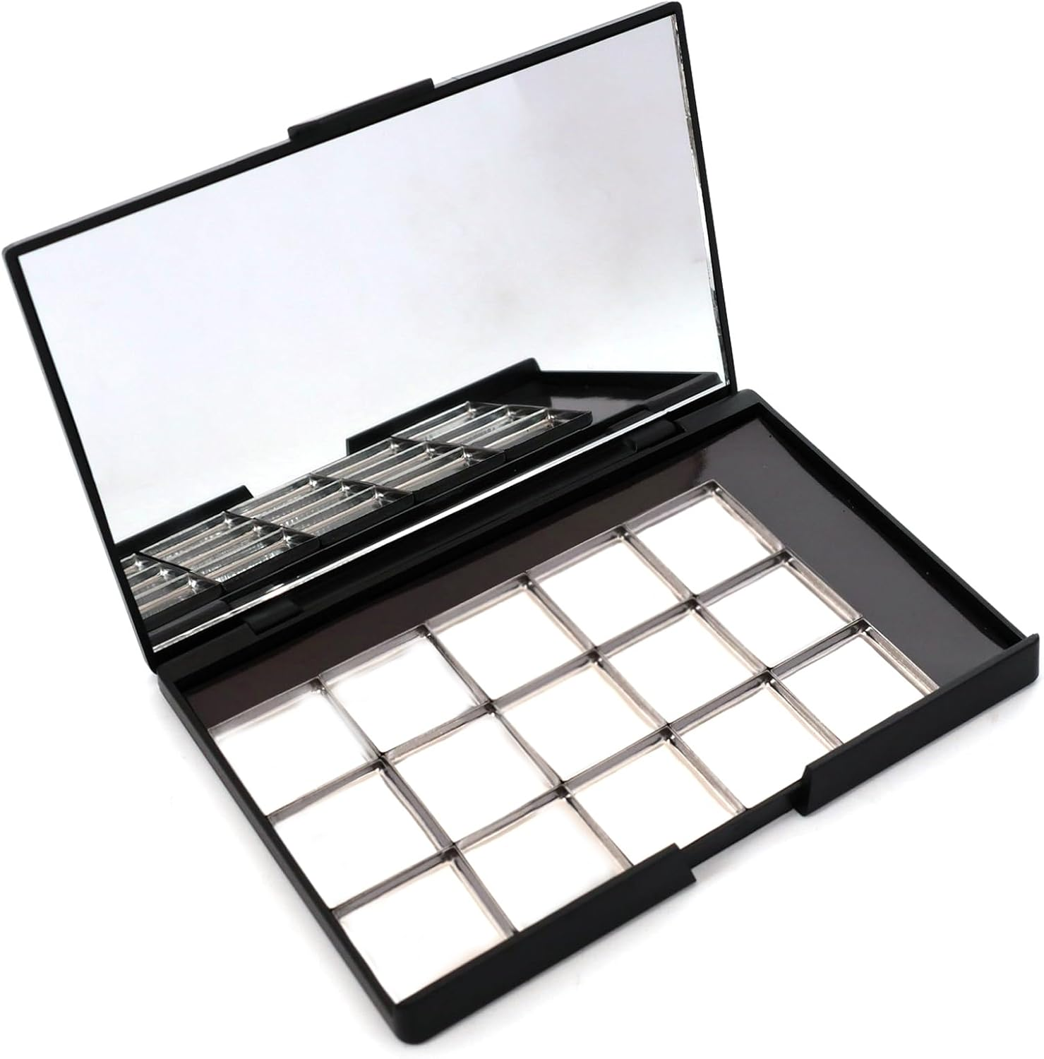 Wowled DIY Magnetic Palette with Mirror, for Eyeshadow Lipstick Powder Highlighter Storage, with 12 Pieces of round Metal Pans (Black - with Mirror, 15X10Cm - with 15Pcs Square Pans) image number 4