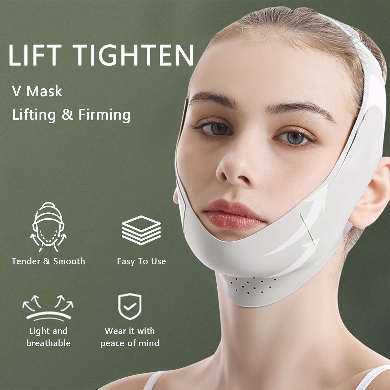 V Line Lifting Mask, Reusable Chin Strap for Sleeping，Face Lifting Strap, Face Toning Belts, Double Chin and Sagging Shape and Tighten Face, Jaw Exerciser (Green) image number 1