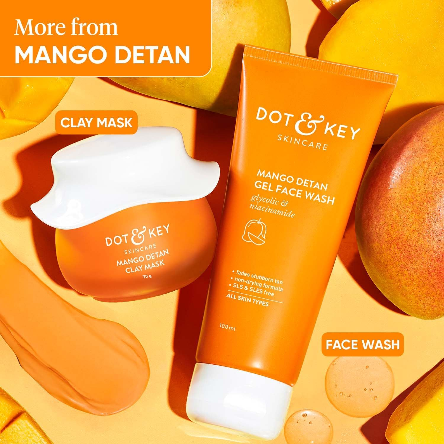 Dot & Key Mango Detan Tan Removal Clay Mask | Clay Mask for Face with Glycolic & Lactic | Great for All Skin Types | Fresh Juicy Mango Fragrance | 70Gm image number 1