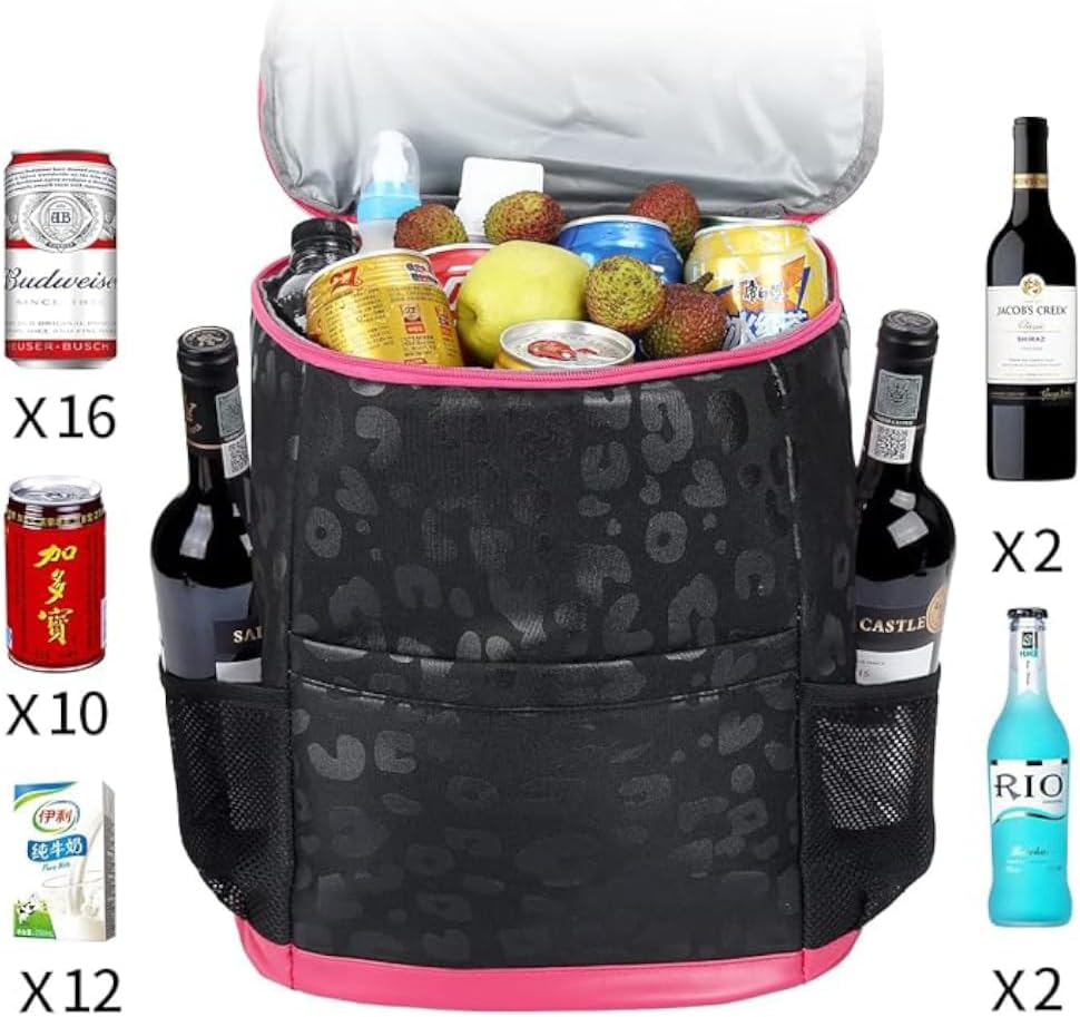 Leopard Cooler Backpack - 24 Can Insulated Lunch Bag for Women, Lightweight Soft Cooler Compartment for Hiking & Camping image number 1