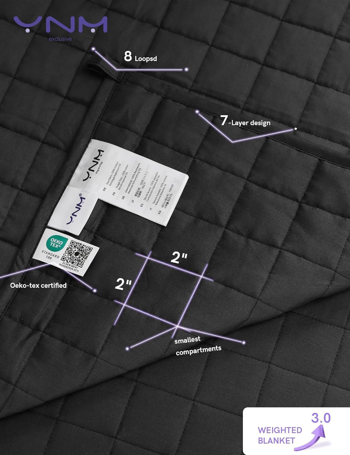 Ynm Exclusive Cotton Weighted Blanket, Fall Asleep Faster and Sleep Better, 100% Oeko-Tex Certified Cotton with Glass Beads, Heavy Bed Blanket for One Person of 75~80Kg (152Cmx203Cm, 7.7Kg, Dark Grey) image number 1