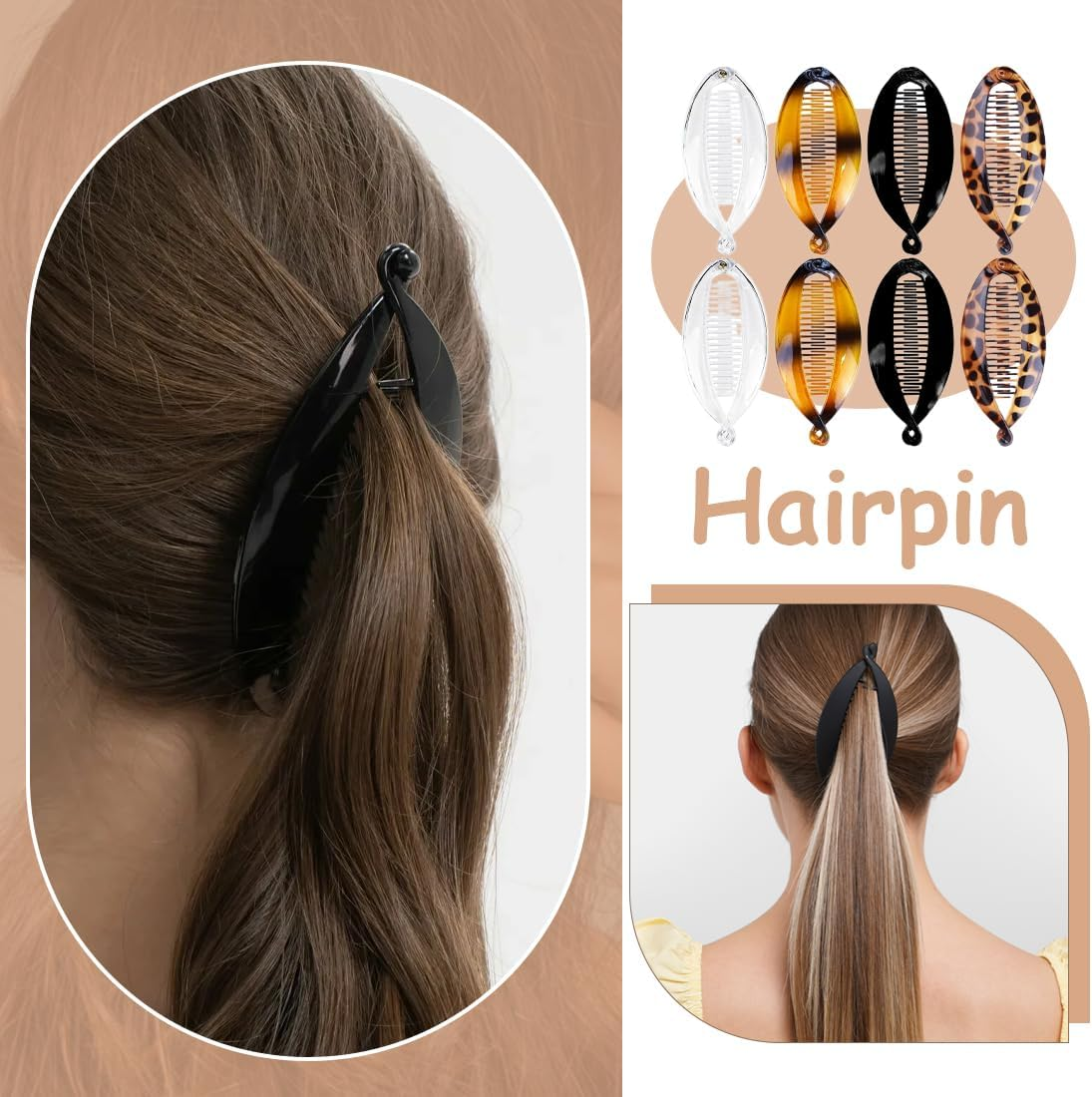 Pack of 8 Vintage Fishtail Hair Clips, Banana Clip, Fishtail Hair Clip, Non-Slip Hair Clip, Curly or Straight Hair, for Decoration or Solid Hair image number 1