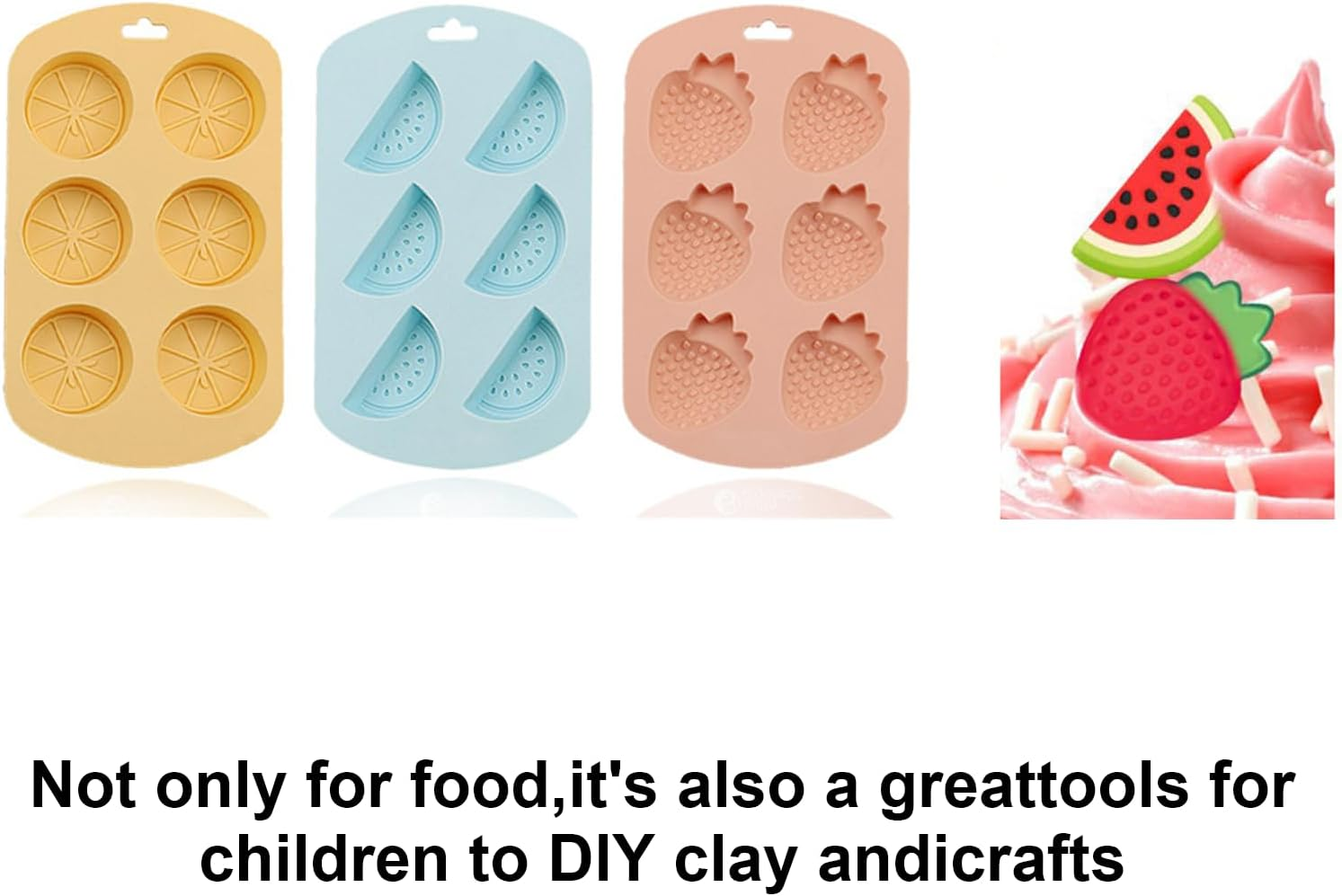 Rhoyee 3 Pack Silicone Gummy Molds &ndash; Strawberry, Watermelon & Lemon Candy Moulds | Food-Grade, Non-Stick, Flexible Silicone for Gummy Making, Chocolate, Jelly, Ice Cubes & Cake Decorations image number 1