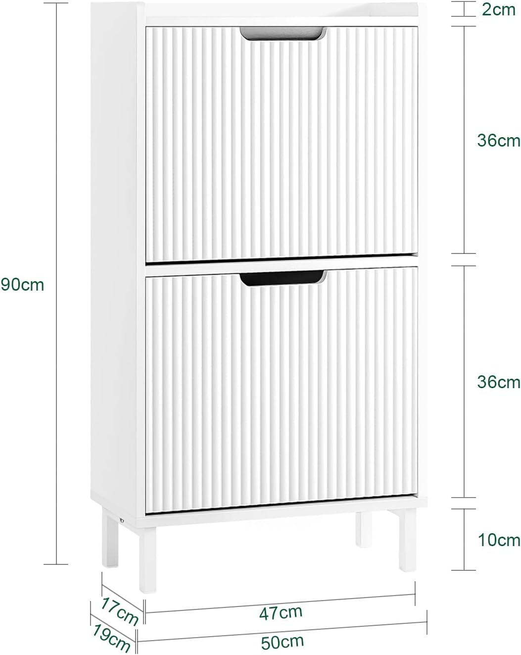 Sobuy White Shoe Cabinet with 2 Flip-Drawers Narrow Shoe Rack Storage Cupboard Organizer FSR177-W image number 5