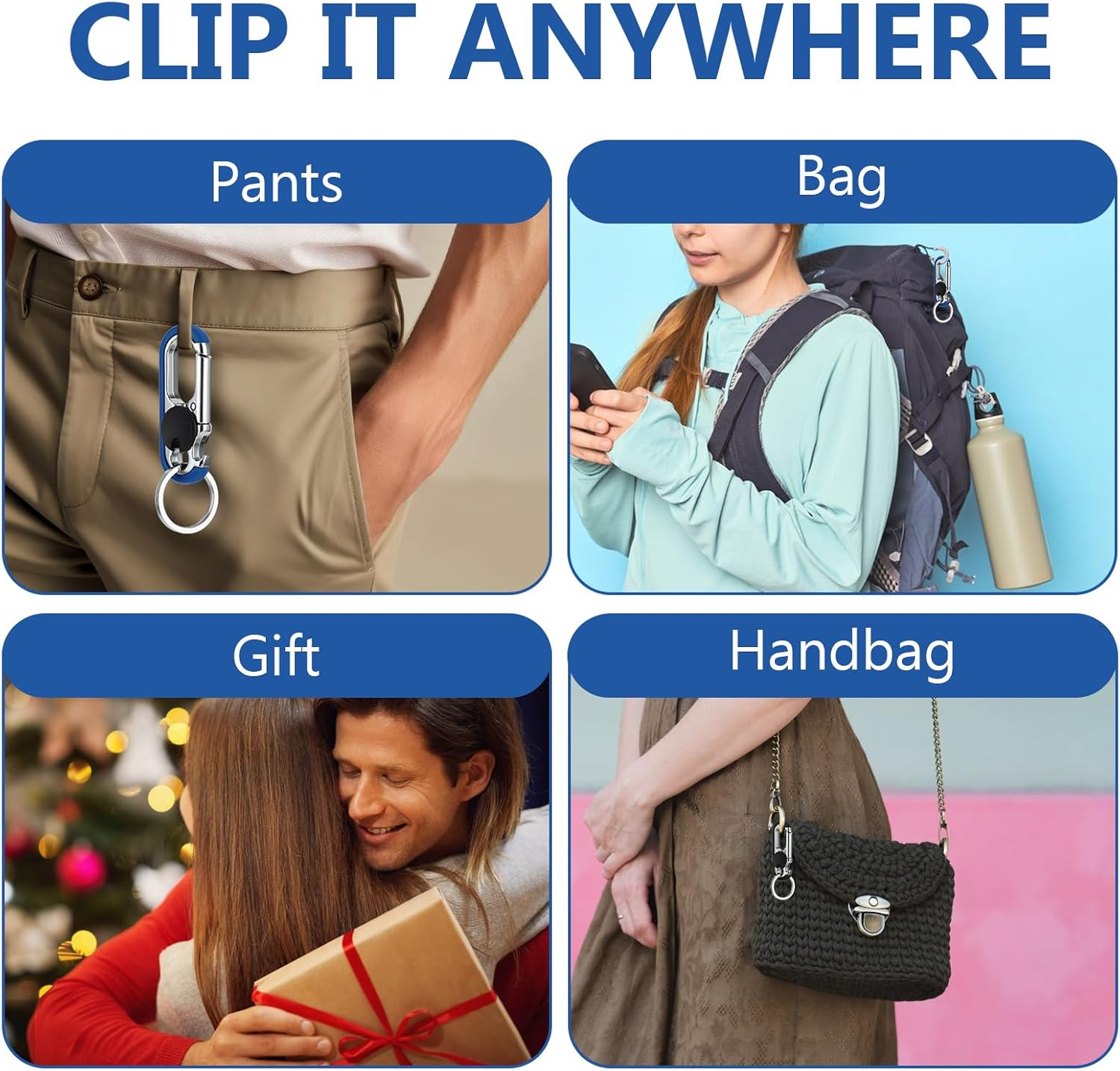 Ouligay 2Pcs Key Chains for Men, Anti-Loss Car Key Chain with Hook, Car Keyring with Double Keyrings Personalized Heavy Duty Key Ring(Black and Blue), Black Blue image number 3