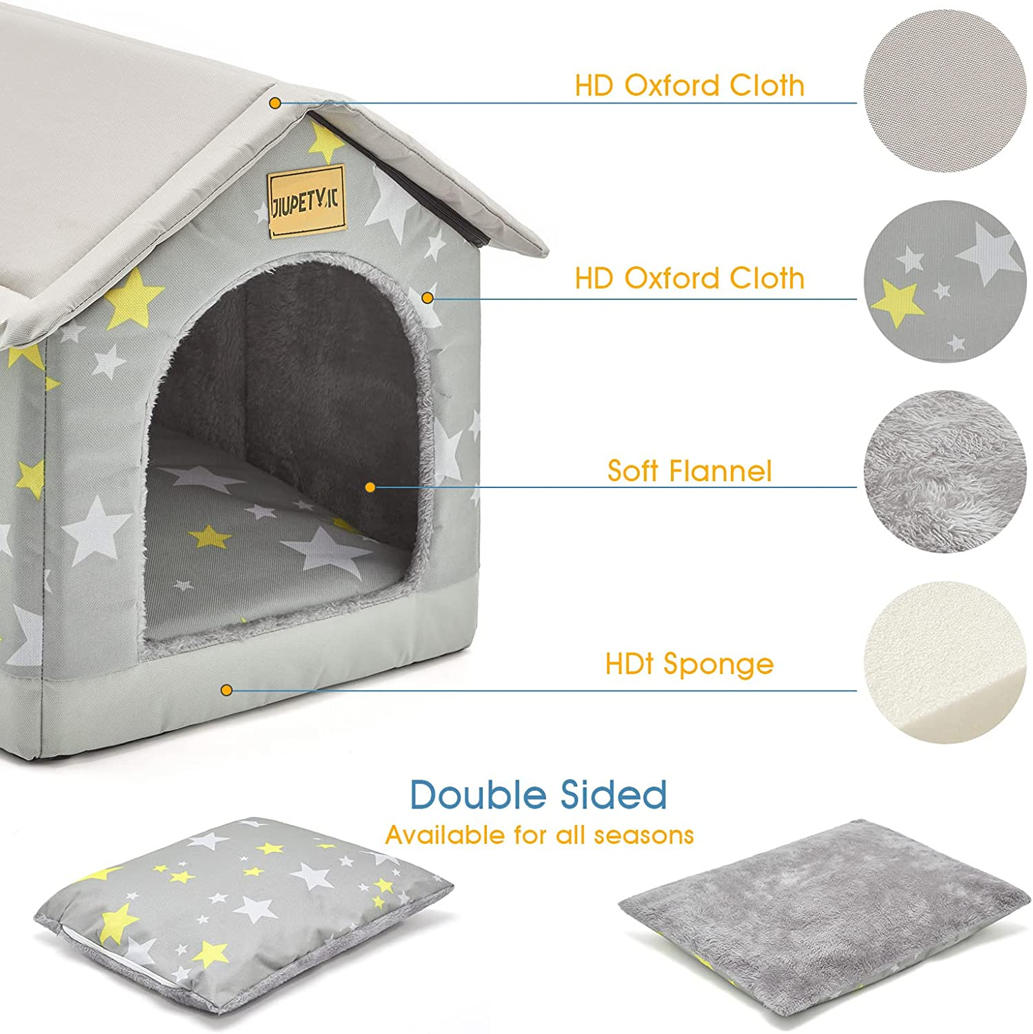 Jiupety Cozy Pet Bed House, Indoor/Outdoor Pet House, L Size for Cat and Medium Dog, Warm Cave Sleeping Nest Bed for Cats and Dogs, Gray image number 5
