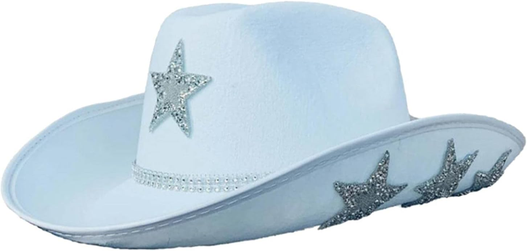 White Hat, Women Cowboy Hats with Sequin Star, Cowboy Costume Accessories for Adults Party Hat Dress Up image number 1