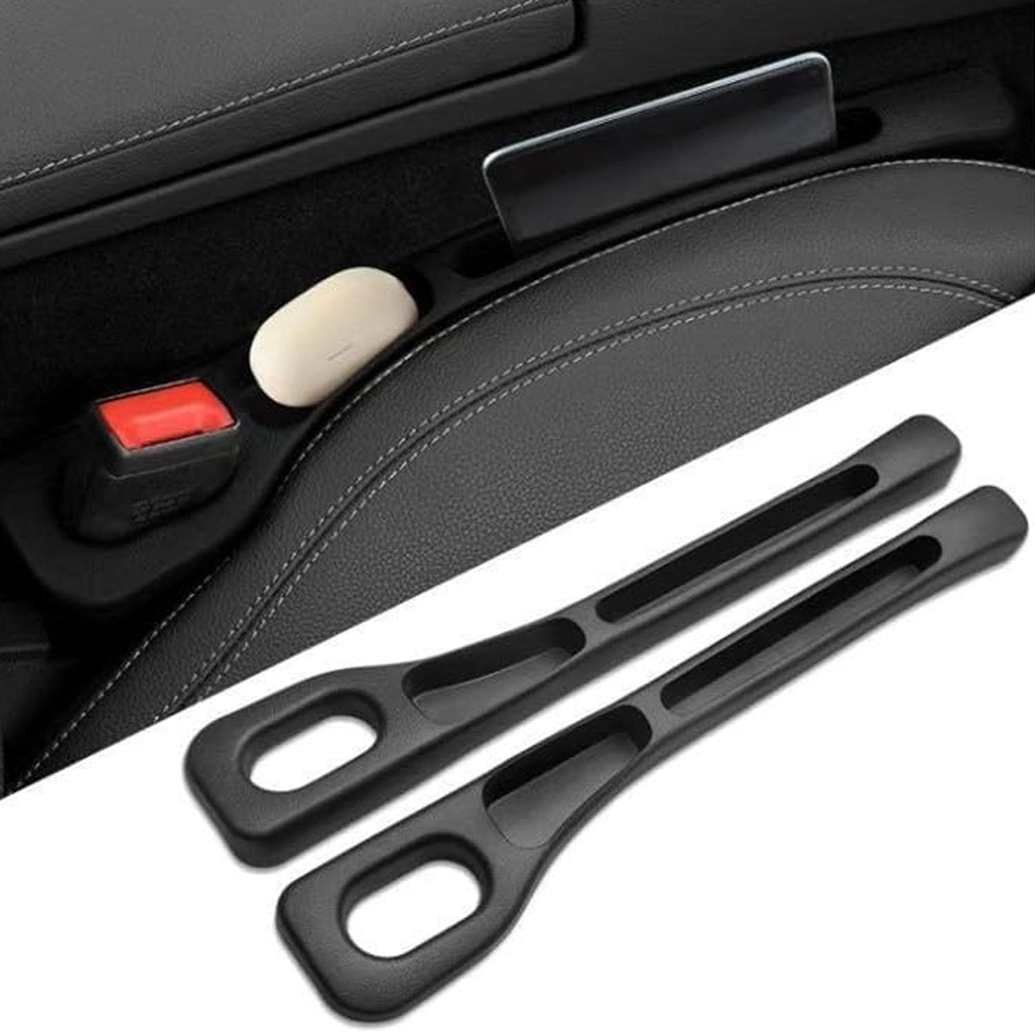Car Seat Gap Filler of 2, Soft Foam Multifunctional Seat Side Gap Filler with Phone Holder Organizer Fill the Gap between Seat and Console Stop Things from Dropping Drop Blocker (Black) image number 3