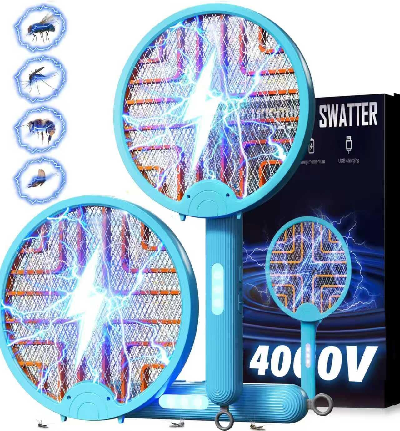 Mosquito Zapper Electric Fly Swatter - Bug Zapper Fly Swatter Racket, 2IN1 Foldable Mosquito Trap Fly Killer, 4000V Mosquito Repellent with 3-Mode USB Rechargeable for Indoor Outdoor, Garden&Camping image number 3