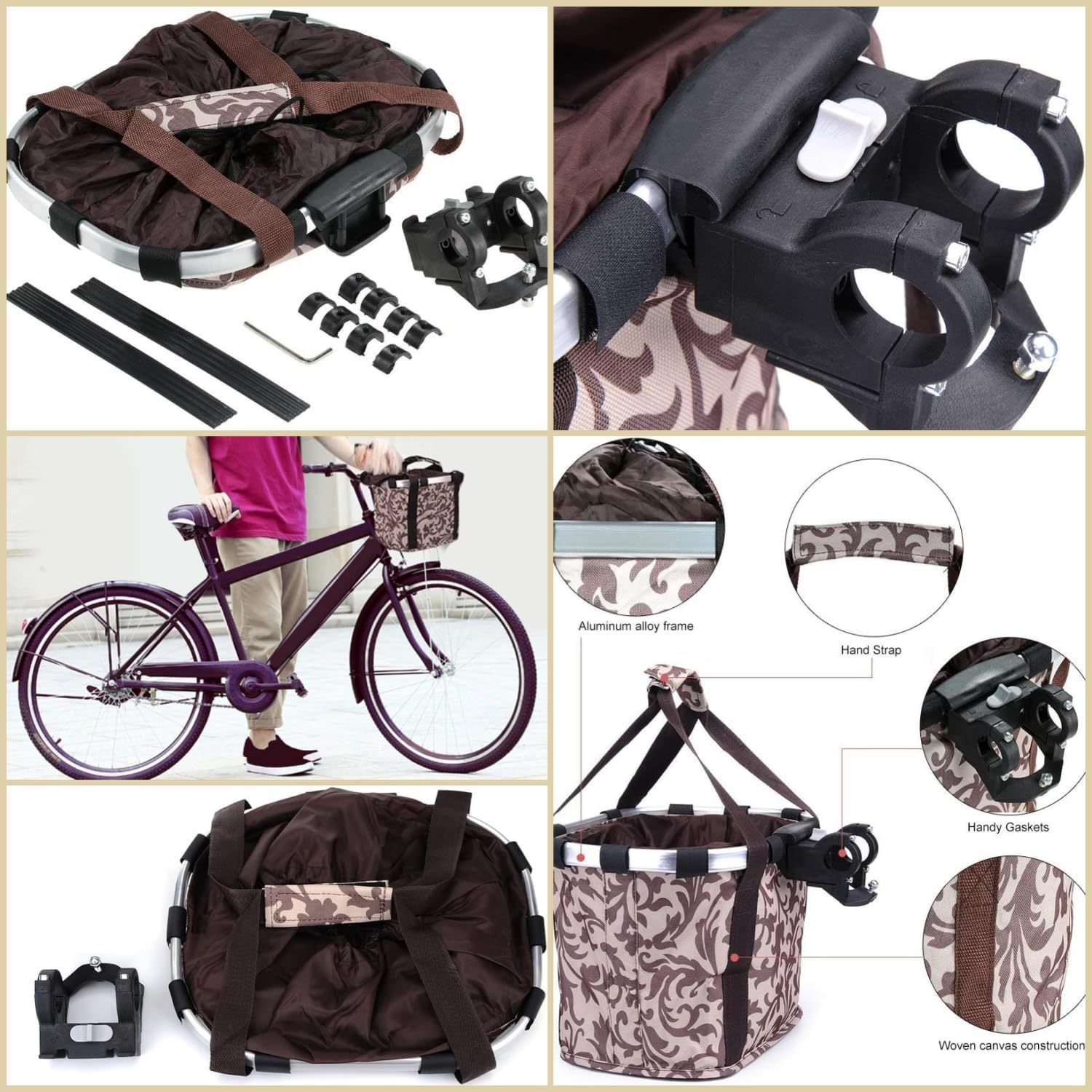 Taicols Foldable Cycling Bicycle Quick Release Front Bike Basket,Waterproof, Dog Handlebar Small Pet Cat and Back Folding Detachable Easy Install Suitable for Groceries Picnic Shopping (Black) image number 2