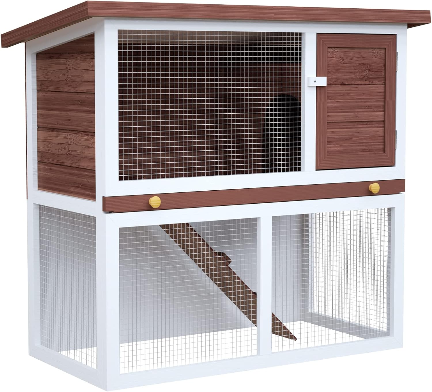 Oppsbuy Rabbit Hutch Chicken Coop Guinea Pig Cage Pet House for Small Animals 90Cm X 45Cm X 80Cm Brown image number 4