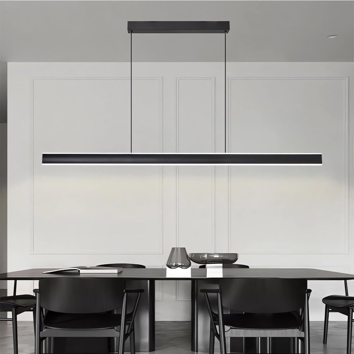 BAMDECOR Modern LED Pendant Light, 120Cm Trapezoid Bar, Adjustable Height, Dimmable 3000K-6000K, Black image number 6