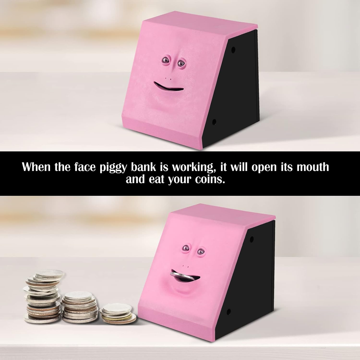 Blingbin Coin Eating Saving Bank Face Monkey Battery Operated Novelty Saving Box Piggy Bank for Kids - Brick Blue image number 5