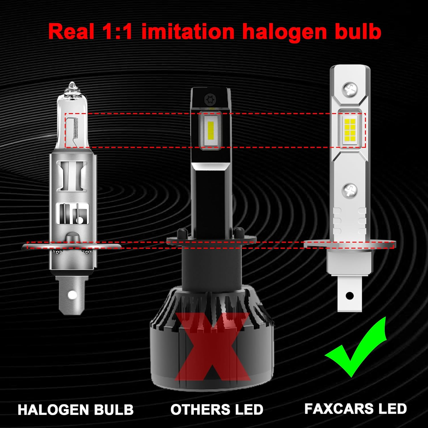 H1 LED Headlight Fog Light Bulbs High Beam, 6000K Xenon White 300% Brightness, 1:1 Mini Size No Adapter Required Replacement 12V Plug and Play, Pack of 2 image number 3