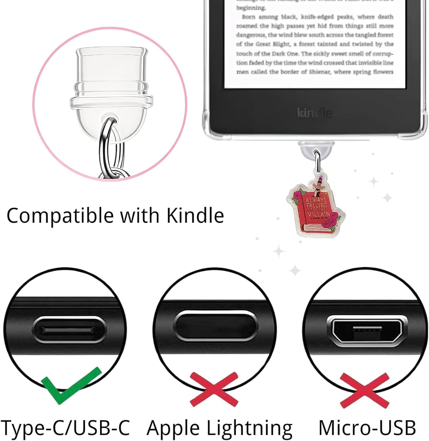 T Tersely Dust Plug Charm for Kindle Paperwhite 12Th/11Th/Kobo/E-Book/Mobile Phone, USB C Cute Dust Plug Accessories